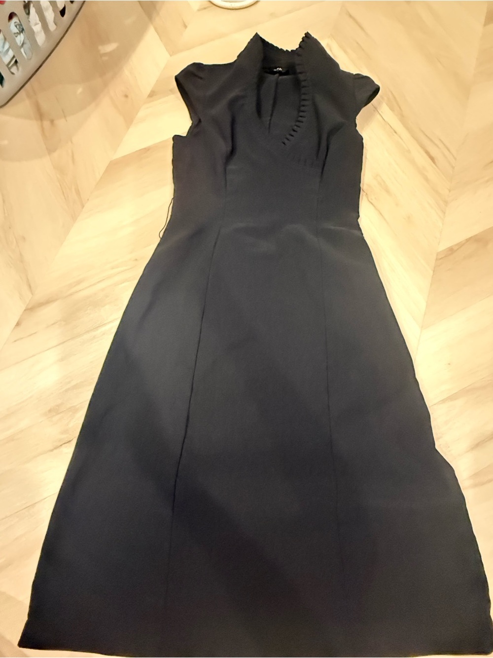 Snap Black Midi Dress with V-Notch Cap Sleeves